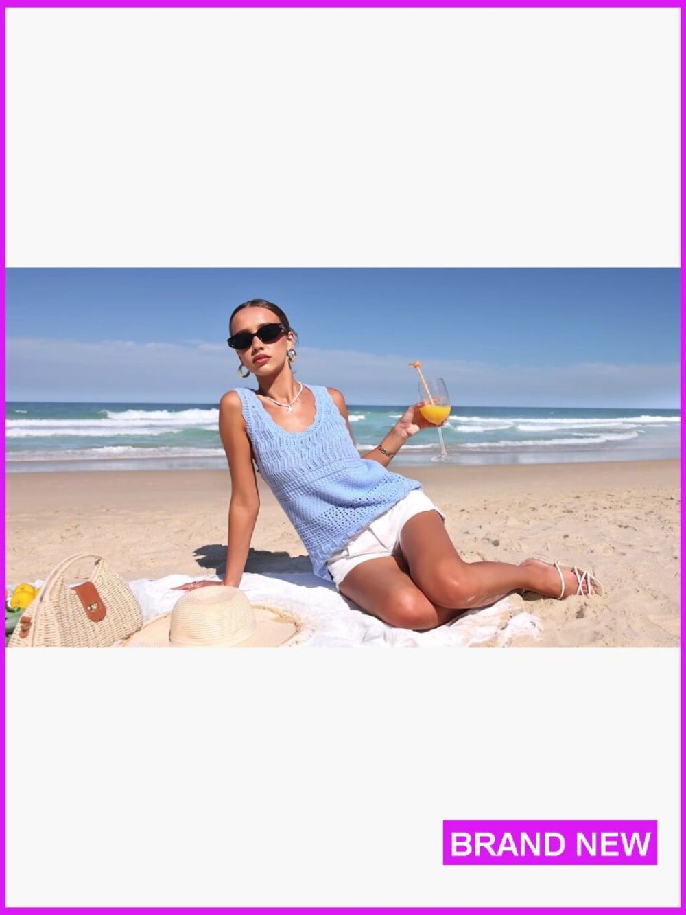 Crochet Tank Top Sleeveless Boho Beach Casual Cute Sweater Vest Summer - Picture 7 of 7